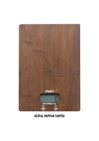 Resim Mien Akasya Dikdörtgen Dijital Mutfak Terazisi - 5 Kg Kapasite - Bambu Desenli Hassas Tartı Kahverengi 