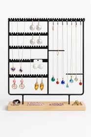 Resim Takı Organizeri, Takı Standı Metal Stand ve Ahşap Taban, 35x30x9.5 cm, Küpe Kolye Yüzük Düzenleyici, Siyah 