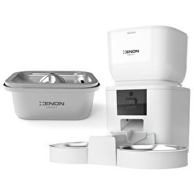 Resim Xenon Smart Akıllı Çift Hazneli Beyaz Mama Kabı Uygulama Kontrollü Ultra Sessiz Çelik Su Pınarı Seti 