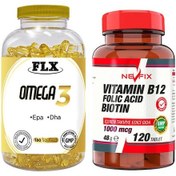 Resim Flx Omega 3 Balık Yağı 180 Softgel & Nevfix Vitamin B12 1000 Mcg 