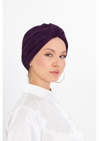 Resim Hürrem Bone Mürdüm Çapraz Büzgülü Tesettür Bone Fukuro Piliseli 2512 07 Mürdüm 