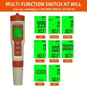 Resim LCD Arka Aydınlatmalı 8'li Taşınabilir Su Kalite Test Cihazı - Hassas pH, EC, ORP, TDS, Sıcaklık, H2, S.G., ve Tuz İçeriği Testi - ABS Malzeme, Pil ile Çalışır (Piller Dahil Değildir) - Ev Kullanımı için İdeal, Su Testi|Basit Tasarım|Dayanıklı Test Pedi 