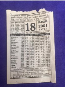 Resim 18 Kasım 2001 Takvim Yaprağı - Nostalji Koleksiyonluk Takvim Yaprağı 