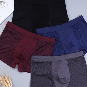 Resim 4 adet Erkek Boxer Şort - Kırmızı, Siyah, Mavi, Gri Renklerde Nefes Alabilen Fileli İç Çamaşırı - Rahat ve Serinletici Polyester Karışımı Günlük Kıyafet, Her Gün İç Çamaşırı | Şık Boxer Şortları | Nefes Alabilen Kumaş 