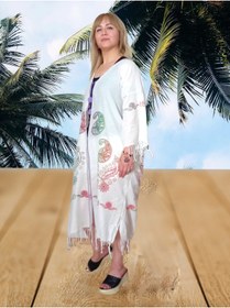 Resim boutique venüs Beyaz Lila Taş Baskı Uzun Pareo 