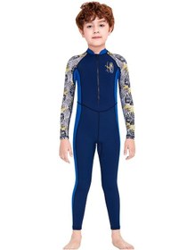 Resim Jzcat Çocuk Mayo Erkek Tek Parça Uzun Kollu Güneş Koruma Mayo Öğrenci Yüzme Eğitimi Şnorkel Sörf Takım-mavi Mavi 