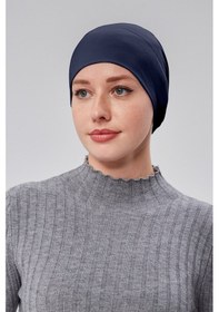 Resim Sonbaharmoda Kadın Tesettür Hazır Pratik Geçmeli Bone Lastikli Kaymaz Lacivert 