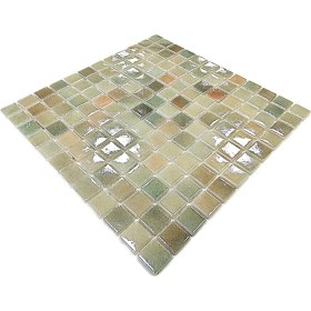 Resim MozaiKristaL Mutfak Tezgah Arası, Banyo, Havuz, Sauna, Spa ve Tüm Yüzeyler Için 25X25MM. Sedefli Adaçayı Şampanya 31.5X31.5CM. Fileli Cam Mozaik ( 1m2 Fiyatı ) 