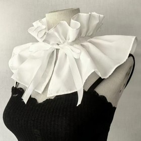 Resim Fransız Mahkeme Stili Rüshlü Sahte Yaka, Polyester %100 Dokuma Omuz Aksesuarı, Kravat Detaylı, Vintage Esintili Yaka Eşarp 