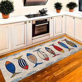 Resim JIT Premium Flanel Koşu Halısı 1 Adet, Balık Desenli Kaymaz Mutfak Paspası, Makinede Yıkanabilir, Yumuşak ve Rahat, Mutfak, Banyo, Yatak Odası, Oturma Odası, Giriş, Çamaşırhane için - Polyester, Düşük Havlı, Tatil Dekoru. 