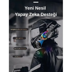 Resim Y21 Rgb Işık Efektli Intercom Bluetooth Motosiklet Kask Kulaklığı Intercom Kulaklık 