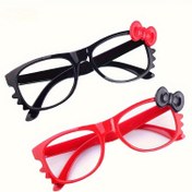 Resim 1 adet Sanrio Sevimli Kedi Fiyonklu Gözlük Çerçevesi - Siyah, Kırmızı, Pembe Çerçeve, ABS Reçine, Fotoğraf Aksesuarları için Mükemmel, Günlük Kullanım ve Parti Aksesuarları 
