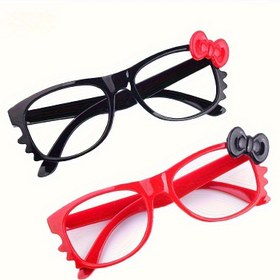 Resim 1 adet Sanrio Sevimli Kedi Fiyonklu Gözlük Çerçevesi - Siyah, Kırmızı, Pembe Çerçeve, ABS Reçine, Fotoğraf Aksesuarları için Mükemmel, Günlük Kullanım ve Parti Aksesuarları 