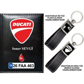 Resim Plakanıza Özel Ducatı Logolu Siyah Ruhsat Kabı Ve Anahtarlık 