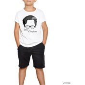 Resim Eric Clapton Face Beyaz Çocuk Tişört Siyah 
