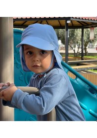 Resim Yorni Flap Ense Korumalı Lastikli Ayarlı Bebek Çocuk Güneş Şapka Mavi 