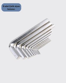 Resim 9 Parça Alyan Anahtar Seti Altıgen Uçlu Mobilya Ve Tamir İçin 