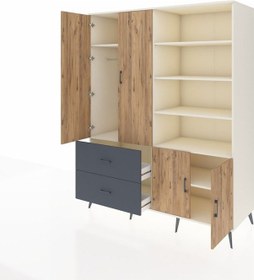 Resim Kronos Gardrop 7 Raflı 2 Çekmeceli Tek Askılı 176x59x221 Aytaşı-çam/antrasit Çam/antrasit 