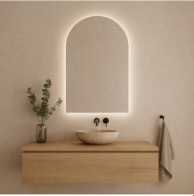 Resim 30x68 Cm Modern 6500k Led Beyaz Işıklı Kemer Banyo Aynası Arkadan Aydınlatmalı Arch Ayna, Minimalist Ve Şık Banyo Dekoru Beyaz 