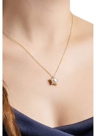 Resim Diamond Collection 14 K Sarı Altın 0,17 Karat Pırlanta Doğal İnci Kolye Sarı 