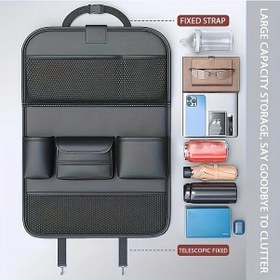 Resim Xuweiwei Brown Masa Üstü 1 Parça Premium Nappa Yapış Deri Araç Kolçak Organizatörü Katlanır Tepsili Çok Bölmeli Saklama Çantası 