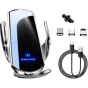 Resim Tenfowee Araç İçi 15w Kablosuz Şarjlı Akıllı Sensörlü 360 Derece Dönebilen Telefon Tutucu - Gümüş GÜMÜŞ 