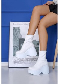 Resim Edwin Model 8 CM Dolgu Topuk Sitreç Çizme Bot Beyaz 