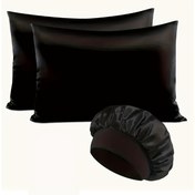 Resim 3 Parça Saten Uyku Takımı - İpek Yastık Kılıfı, Nefes Alabilen Saç Bonnet, Polyester Yatak Odası Aksesuarları Seti, Saçı Koruyan Uyku Kapağı, Uyku İçin Uygun 