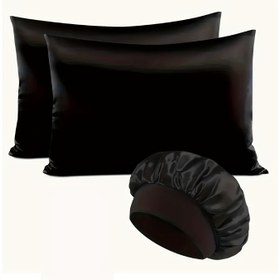 Resim 3 Parça Saten Uyku Takımı - İpek Yastık Kılıfı, Nefes Alabilen Saç Bonnet, Polyester Yatak Odası Aksesuarları Seti, Saçı Koruyan Uyku Kapağı, Uyku İçin Uygun 