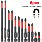 Resim 6 adet S2 Çelik Manyetik Vidalama Ucu Seti, 1/4" Şekilli Sap, Çapraz ve Düz Uç, Kırmızı ve Siyah, Elektrik ve Manuel Sürücüler için - Hassas Manyetik Uçlar, Güçlü Döner Araç Parçaları ve Aksesuarları 