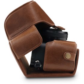 Resim MegaGear Kahverengi Sony Alpha A6400 (16-50mm) Gerçek Deri Kamera Kılıfı MG1646 