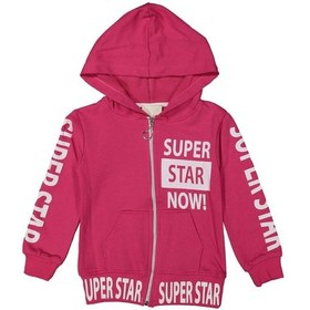Resim İrem Kız Çocuk Super Star Yazı Desenli Fermuarlı Kapüşonlu Hırka Fuşya 