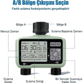 Resim Konk Tools Çift Çıkışlı Otomatik Bahçe Sulama Zamanlayıcısı - Dijital Programlanabilir Sulama Kontrol Cihazı 