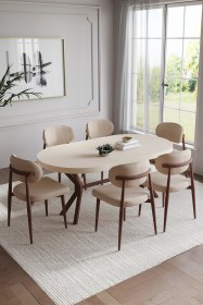 Resim Bohem Polo Mutfak Masası Takımı 6 Kişilik Ahşap Görünümlü Kapiçino Ahşap Görünümlü 