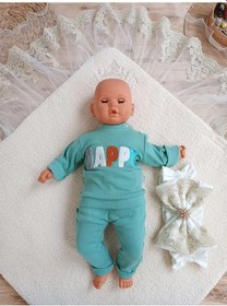 Resim Yenidoğan Kuzulu Taç Nakış Güpürlü Fiyonklu Duvaklı Prizma Taş Unisex Kundak Bebek Battaniyesi Bej Renkli Çok Renkli 