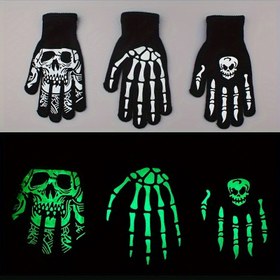 Resim 1 Çift Erkekler İçin Karanlıkta Parlayan Skelet El Eldiveni - /Blacklight Aktif Neon Yeşil veya Gecede Parıldama, Kışlık, Parti Maskesi Gotik Aksesuar - Dış Mekan Etkinlikleri İçin Isınabilir & Dayanıklı - Cadılar Bayramı Ve Temalı Etkilerle Uyumlu Moda Tasarımı ile Fonksiyonel, Şık İnce Yapılı, Şeffaf Baskısız Desenli. Makinede yuma ya da kuru temizleme uygundur 