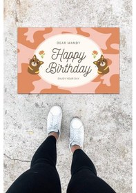 Resim Dijital Baskı Gül Kurusu Kedili Desen Kapı Önü Paspası K-1027 