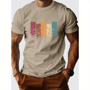 Resim Erkekler için Retro Vahşi Yaşam Ormanı Grafikli Tişört - Kısa Kollu Günlük Kullanım İçin Canlı Doğa Baskılı, Yazlık Dış Aktiviteler ve Kampçılık İçin Nefes Alabilen Normal Kalıplı, Doğadan İlhamlanmış Tasarım | Üst Giyim Stili 