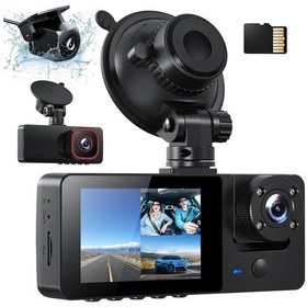 Resim 1080p Dash Cam, Ön, Arka Ve Iç Kamera, 64gb Sd Kart, Park Izleme, Hareket Algılama, Gece Görüşü 