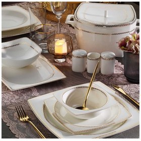 Resim Aryıldız Bone Square Line 12 Kişilik 60 Parça Yemek Takımı Beyaz 
