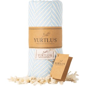 Resim YURTLU'S Sapphire Sands Series Turkish Beach Towel Pre-Washed 38"x72" Quick Dry and Highly Absorbent Oversized Sand-Free Stylish and Versatile for Beach, Spa, and Home Light 100% Cotton Peshtemal - Ice Blue 