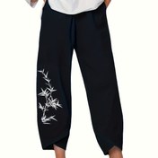 Resim Kadınların Gündelik Baskılı Düz Paçalı Pantolon, Polyester Karışımı, Lastik Bel, Dokuma Kumaş, Yan Cebi ile, Tüm Mevsimler İçin - Tatil Stili 