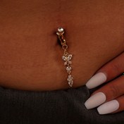 Resim Uzun Kelebek Şekilli Püskül Kolye Göbek Klipsi Parıltılı zirkonya Taşlı Sahte Piercing Göbek Düğmesi Yüzüğü 