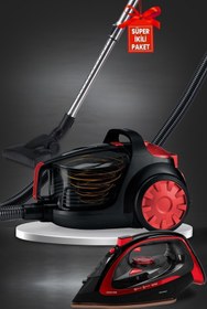Resim GOLDMASTER Avantajlı İkili Set Toz Torbasız Elektrikli Süpürge 2600 Watt Seramik Ağır Taban Şok Buharlı Ütü 