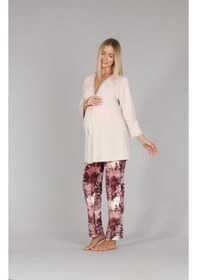 Resim Bone Club 5301 Bej Kadife Lohusa 3 Lü Pijama Sabahlık Tk. 001 