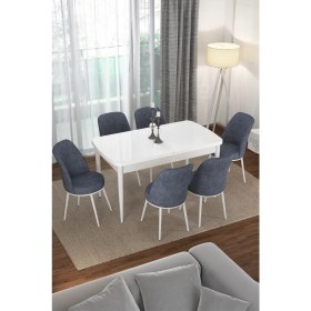 Resim Canisa Concept Via Serisi Açılabilir Beyaz Renk Mutfak Masası Takımı, Yemek Masası+6 Adet Sandalye 
