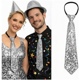 Resim Büro Ev Ofis Etkinlik Gösteri Kostümü İçin 33cm Silver Işıltılı Parti Pullu Payetli Kravat 