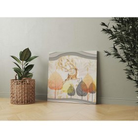 Resim Yapraklar Ve Ceylan Halı Deseni Dekoratif Kare Kanvas Tablo 