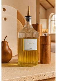 Resim Vintage Çizgili Şeffaf Cam Sürahi Şişesi Sos Ve Sıvı Başlıklı 1000 Ml Şeffaf 