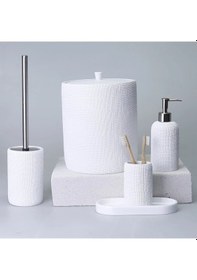 Resim By Selim Natural Beyaz 5 Parça Polyester Banyo Seti Beyaz 